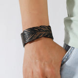Eif Dock Vintage Leather Bracelet Brown Leaf Charm Men Women Gift