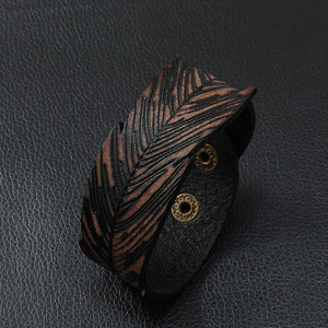 Eif Dock Vintage Leather Bracelet Brown Leaf Charm Men Women Gift