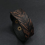 Eif Dock Vintage Leather Bracelet Brown Leaf Charm Men Women Gift