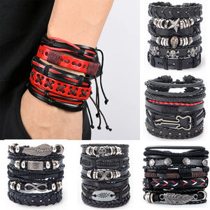Vintage Multi-layer Red Leather Bracelet Gothic Punk