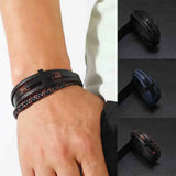 Vintage Multilayer Woven Leather Wrap Bracelet Men Cross Charm