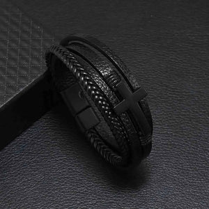 Vintage Multilayer Woven Leather Wrap Bracelet Men Cross Charm