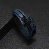 Vintage Multilayer Woven Leather Wrap Bracelet Men Cross Charm