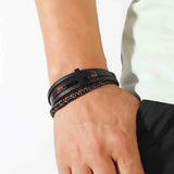 Vintage Multilayer Woven Leather Wrap Bracelet Men Cross Charm