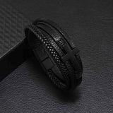 Vintage Multilayer Woven Leather Wrap Bracelet Men Cross Charm