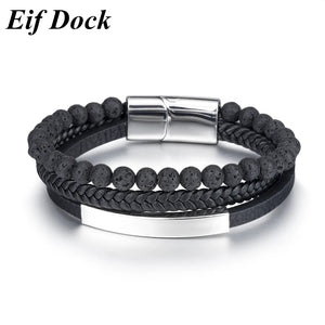 Vintage Stone Beaded Leather Bracelet for Men