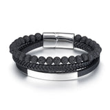 Vintage Stone Beaded Leather Bracelet for Men