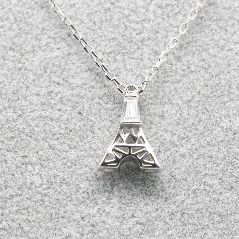 Eiffel Tower Choker Necklace 925 Sterling Silver Zircon Pendant