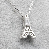 Eiffel Tower Choker Necklace 925 Sterling Silver Zircon Pendant