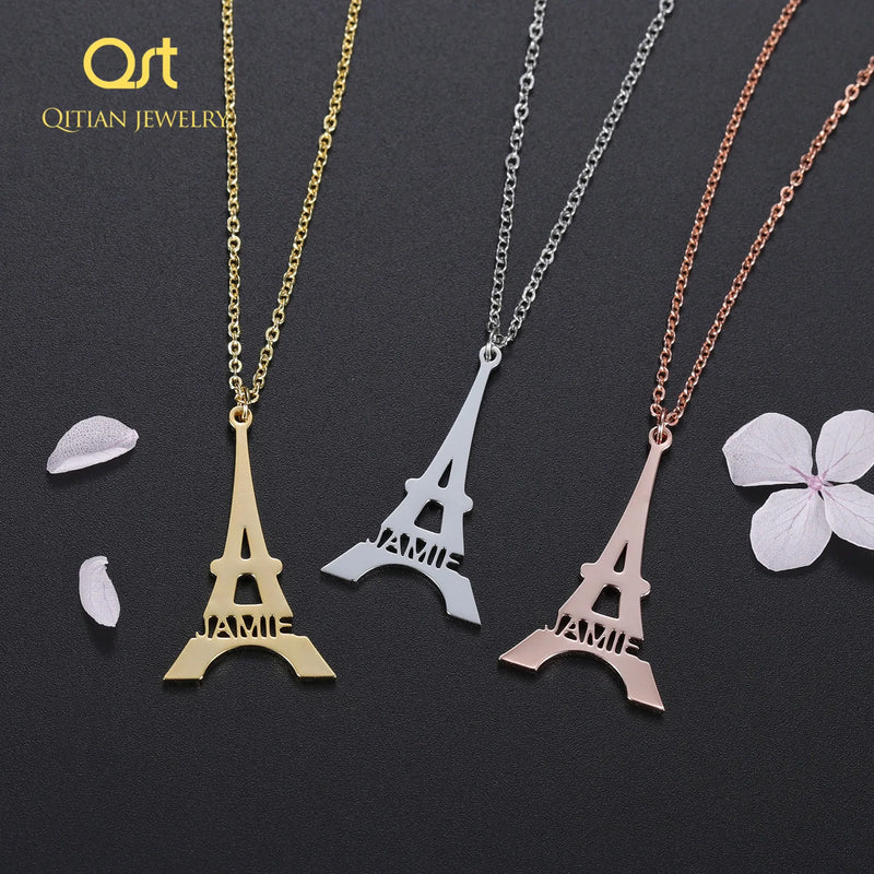 Personalized Eiffel Tower Initial Necklace - Silver Paris Jewelry