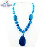 Natural Stone Ethnic Chalcedony Necklace & Pendant Women Beads Sweater Chain