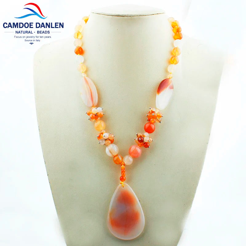 Natural Stone Ethnic Chalcedony Necklace & Pendant Women Beads Sweater Chain