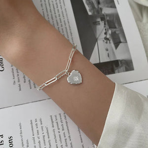 925 Sterling Silver Eight-Pointed Star Bead Bracelet For Women