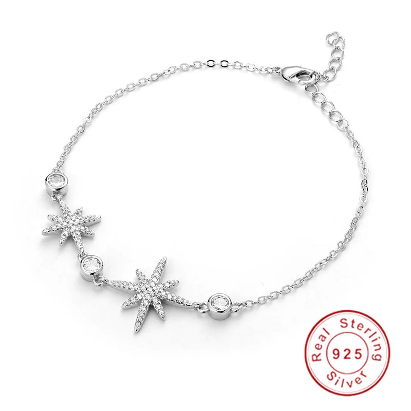 925 Sterling Silver Diamond Snake Chain Bracelet Bangle for Women