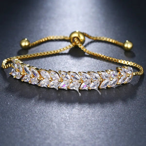 Zircon Adjustable Bracelet Rose CZ Leaf Shape Wedding Jewelry