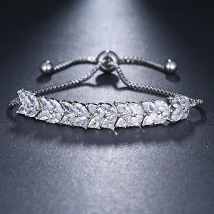 Zircon Adjustable Bracelet Rose CZ Leaf Shape Wedding Jewelry