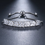 Zircon Adjustable Bracelet Rose CZ Leaf Shape Wedding Jewelry
