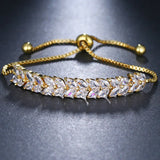 Zircon Adjustable Bracelet Rose CZ Leaf Shape Wedding Jewelry