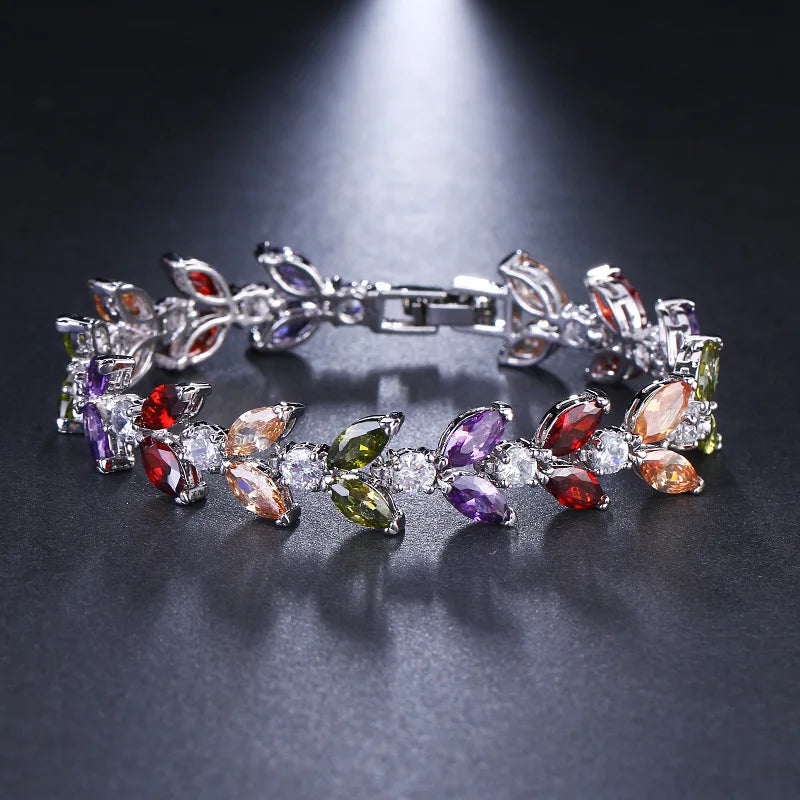 Zircon Leaf Shape CZ Bracelet Bangles Wedding Jewelry