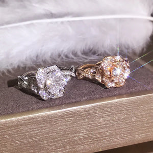 Ekopdee Flower Zircon Rings For Women Girls Engagement Ring