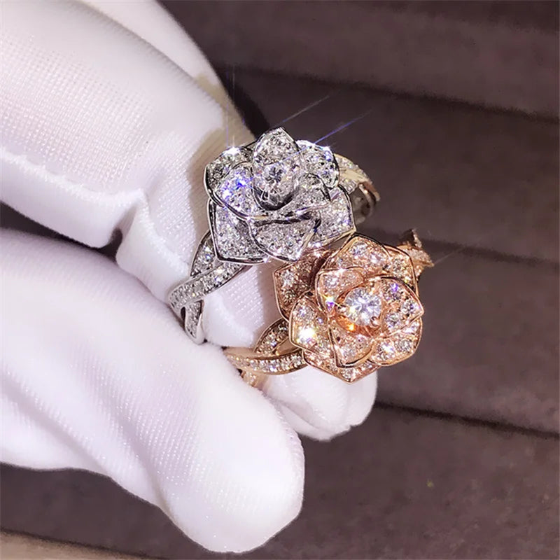Ekopdee Flower Zircon Rings For Women Girls Engagement Ring