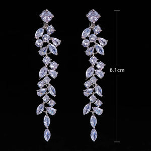 Long Leaf CZ Crystal Ear Clip for Wedding Bridal Party