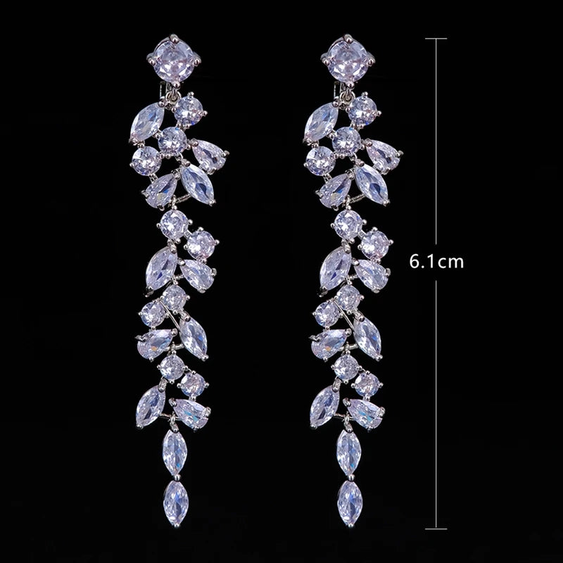 Long Leaf CZ Crystal Ear Clip for Wedding Bridal Party