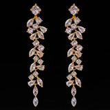 Long Leaf CZ Crystal Ear Clip for Wedding Bridal Party