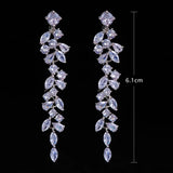 Long Leaf CZ Crystal Ear Clip for Wedding Bridal Party