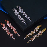 Long Leaf CZ Crystal Ear Clip for Wedding Bridal Party