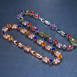 Zircon Flower Charm Bracelet CZ Crystal Chain Bangles Wedding Jewelry