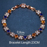 Zircon Flower Charm Bracelet CZ Crystal Chain Bangles Wedding Jewelry