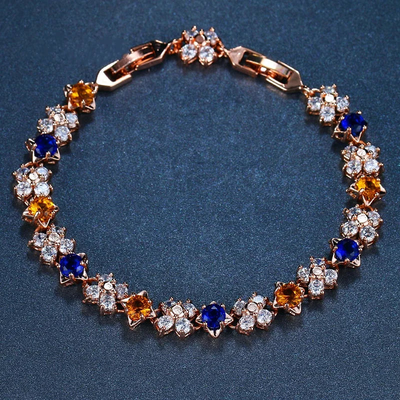 Zircon Flower Charm Bracelet CZ Crystal Chain Bangles Wedding Jewelry