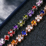 Zircon Flower Charm Bracelet CZ Crystal Chain Bangles Wedding Jewelry