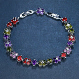 Zircon Flower Charm Bracelet CZ Crystal Chain Bangles Wedding Jewelry