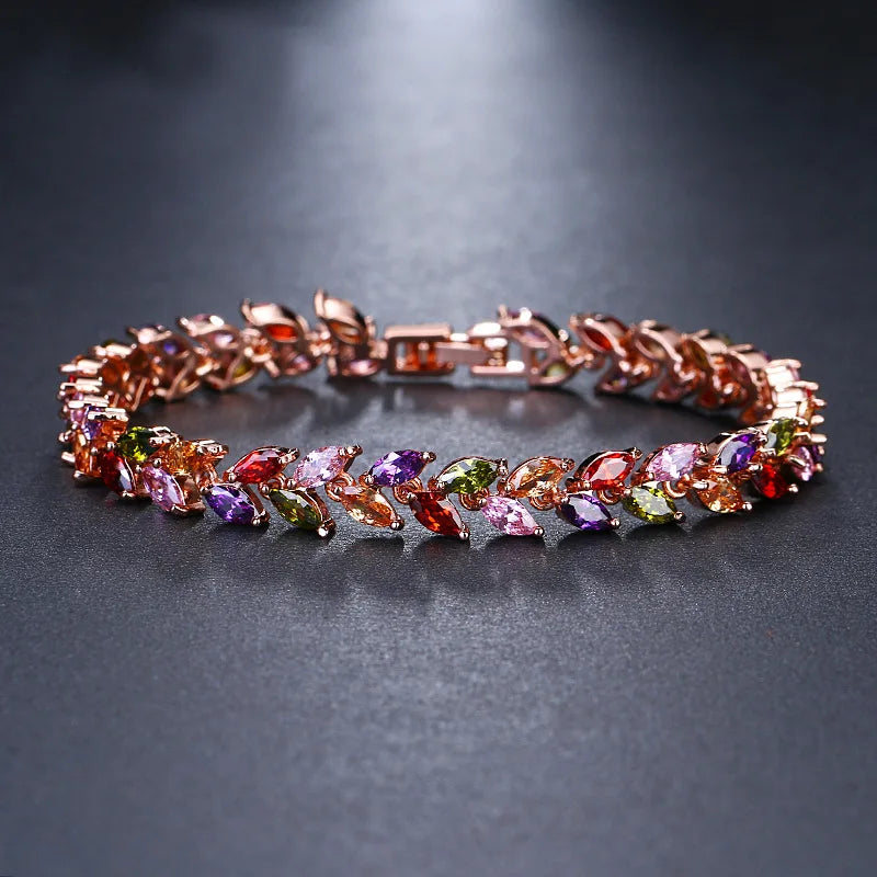 Ekopdee Vintage Crystal Zircon Bracelet Women Cubic Zirconia Braided Wrap