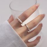 Adjustable 925 Sterling Silver Rings for Women Pearl Geometry Silver Bead Ring