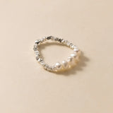 Adjustable 925 Sterling Silver Rings for Women Pearl Geometry Silver Bead Ring