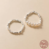 Adjustable 925 Sterling Silver Rings for Women Pearl Geometry Silver Bead Ring