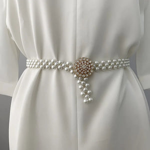 Elastic Pearl Thin Waist Chain Women's Decorative Belt