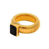 Vintage Stainless Steel Elastic Ring with Cubic Zirconia
