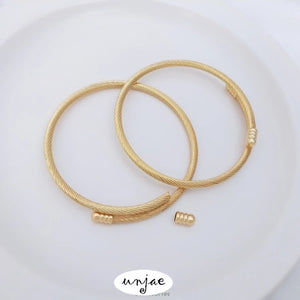 14K Gold-packed Elastic Wire Bracelet Ring with Large Hole Beads