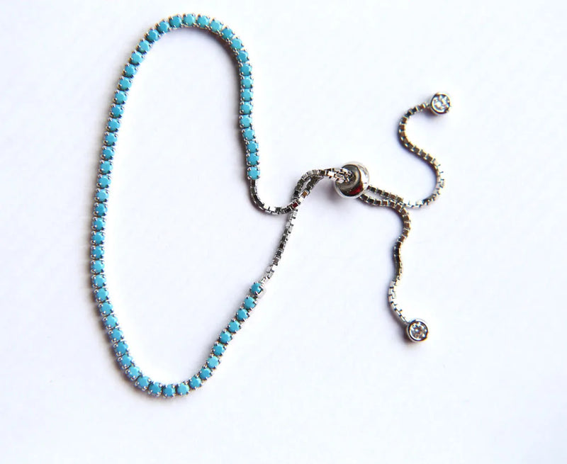 Elastic Turquoise 925 Silver Stone Bracelet for Girls