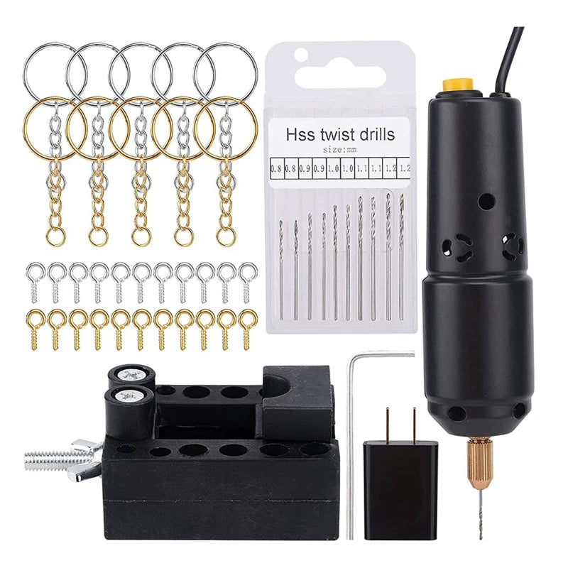 Electric Hand Drill Set For Resin Jewelry, 10 Drill Bits, DIY Key Chain Making