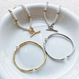 Pearl T-Buckle Bracelet Set for Women