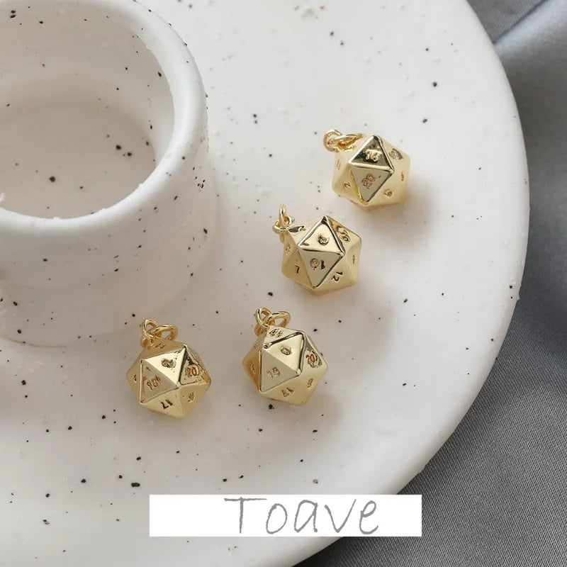 14K Electroplated Irregular Cut Surface Dice Pendant DIY Necklace Accessories