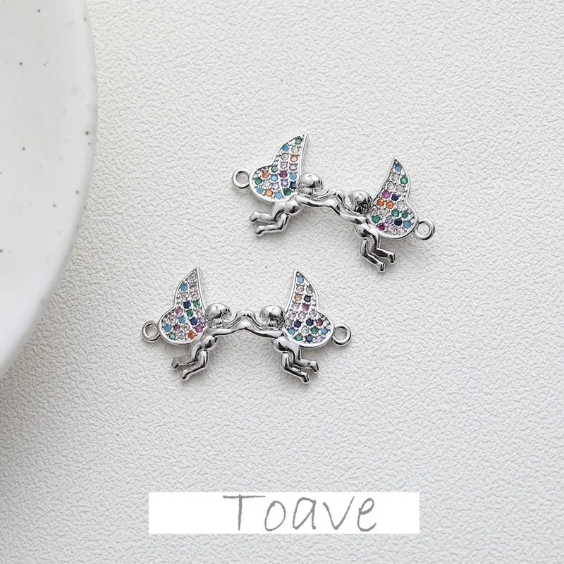 Electroplated Hanging Angel with Zircon DIY Jewelry Accessory