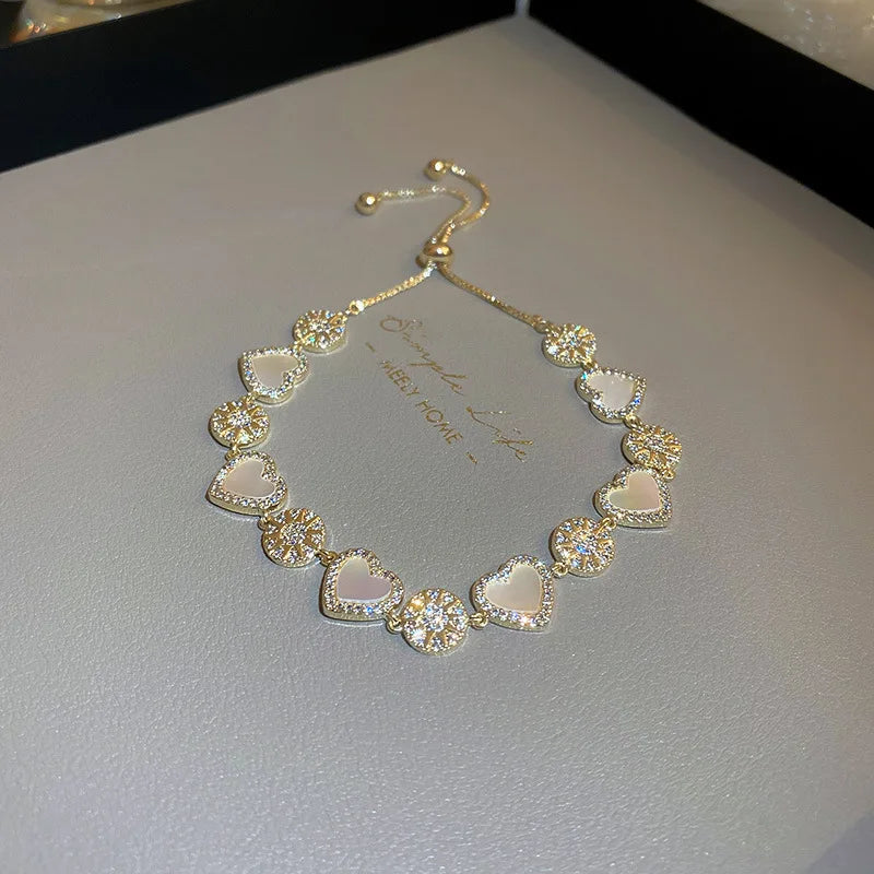 Zircon Love Flower Bracelet - Adjustable and All-Match Hand Jewelry