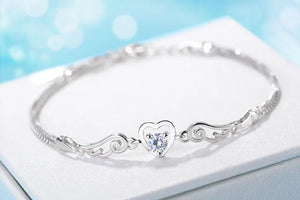 Angel Wings & Crystal Heart Bracelet Wedding Birthday Gift 925 Silver