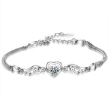 Angel Wings & Crystal Heart Bracelet Wedding Birthday Gift 925 Silver